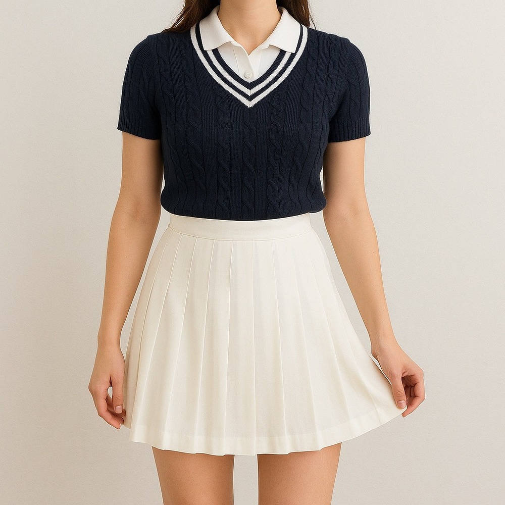 Vintage 80s GSL Ivory Box Pleated Skirt Jrs 11 ‎ White High Waist Made USA